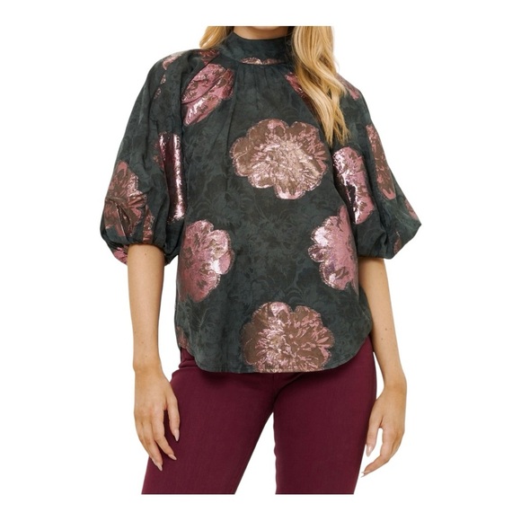 Oliphant BUTTON NECK BLOUSE- ROSA BLACK Mock neck Size S - Picture 1 of 15